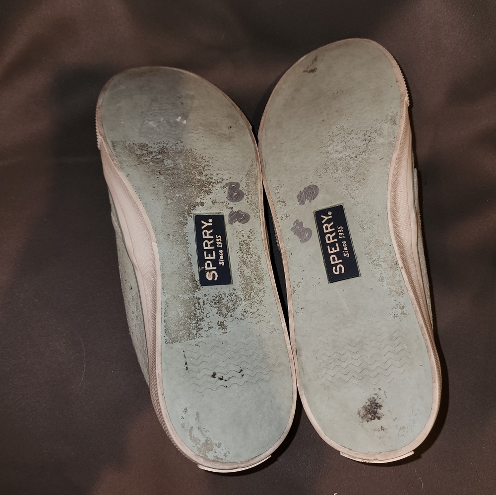 Sperry Gray Seaside Nautical Suede Cut Out Sneakers Size 9 - Preowned in Good - Picture 7 of 7